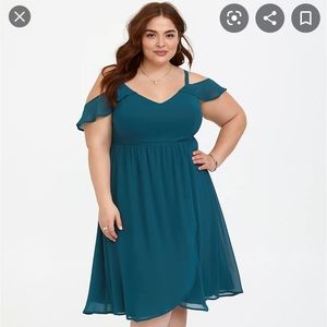 Torrid teal chiffon cold shoulder dress